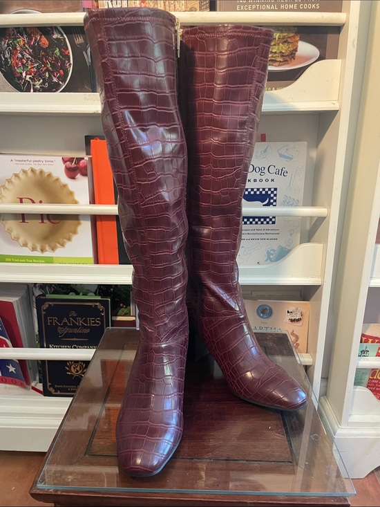 Franco Sarto Shoes - Croc-Embossed Tall Knee Boots in Deep Burgundy